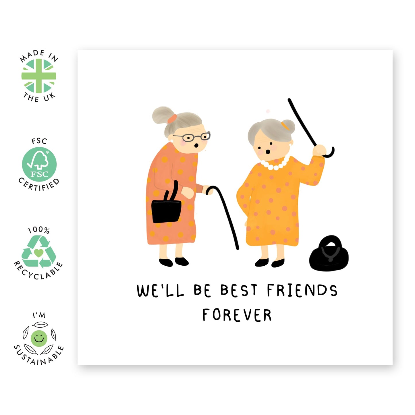 Sweet Birthday Card on Great Friendship - 'Friends Forever Old' -Best Friends, Besties, BFF, Girlfriends, Ladies, Partners, Retired, Colleagues, Sister, Sis - Growing Old - Comes with Fun Stickers