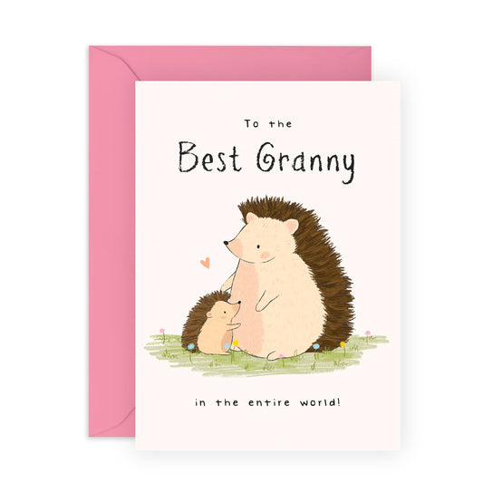 Cute Greeting Card for Her – "Hedgehog Granny" – Greeting Card for Nan, Granny, Grandmother, Grandparent from Grandson or Grandaughter - Adorable Animals - Comes with Fun Stickers