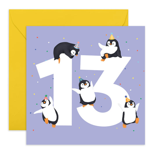 13th Birthday Card For Boys Girls - Penguin Age 13 - Happy Thirteenth Birthday Card For Teens - Gifts For Her Daughter Son - Niece Nephew - Comes With Fun Stickers - By Central 23