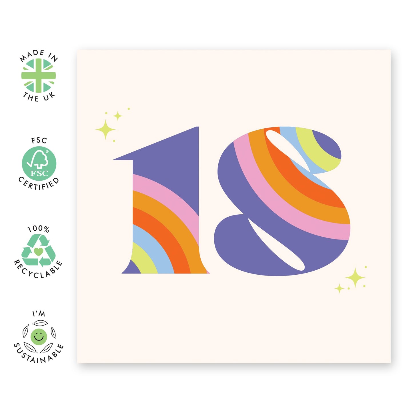 18th Birthday Card - Rainbow Font 18- Happy Eighteenth Birthday Cards - Rainbow Birthday Card - 18 Year Old Gifts For Best Friend Women Him Her - Comes With Fun Stickers - By Central 23