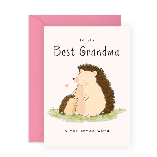 Cute Greeting Card for Her – "Hedgehog Grandma" – Greeting Card for Nanny, Nan, Granny, Grandmother, Grandparent - Adorable Animals - Comes with Fun Stickers