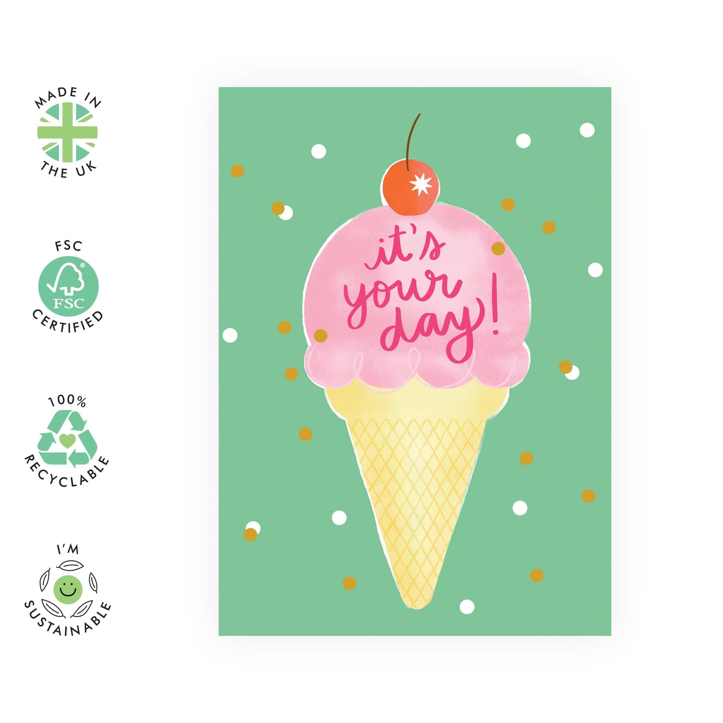 Friend Birthday Cards For Women - It's Your Day Ice Cream - Girls Birthday Cards - Greeting Cards For Daughter Sister Niece - Gifts For Her - Comes With Stickers - By Central 23
