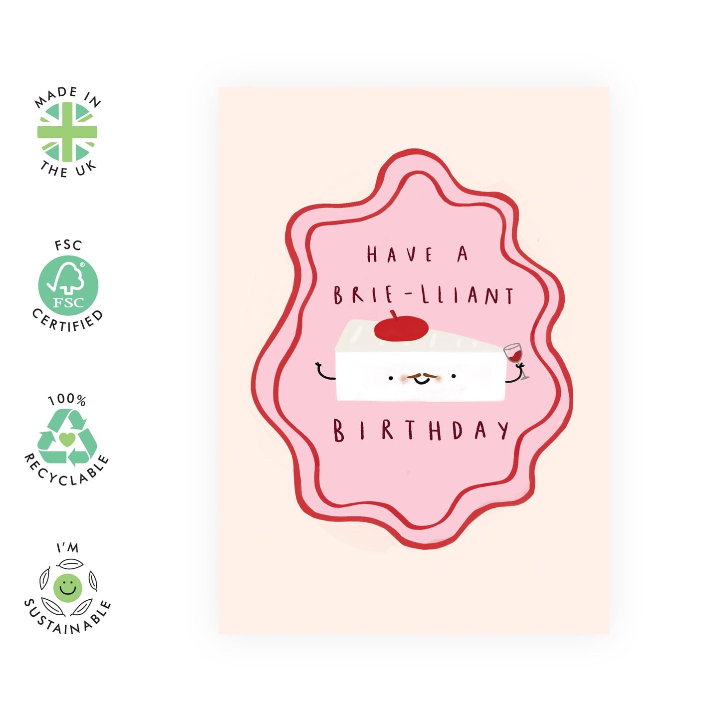 Funny Birthday Card for Women Men – “Have a Brie-lliant Birthday” – Cute Food Pun Greeting Card for Friends, Colleagues, Buddy, Brother, Sister, Niece, Nephew, Cheese Lovers - Comes with Fun Stickers