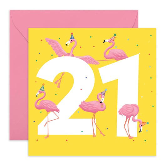 21st Birthday Card For Her - Flamingo Age 21 - Women Sister - Happy Twenty-first Birthday Card - Daughter Niece - From Mum Dad - Women Friends - Comes With Fun Stickers - By Central 23