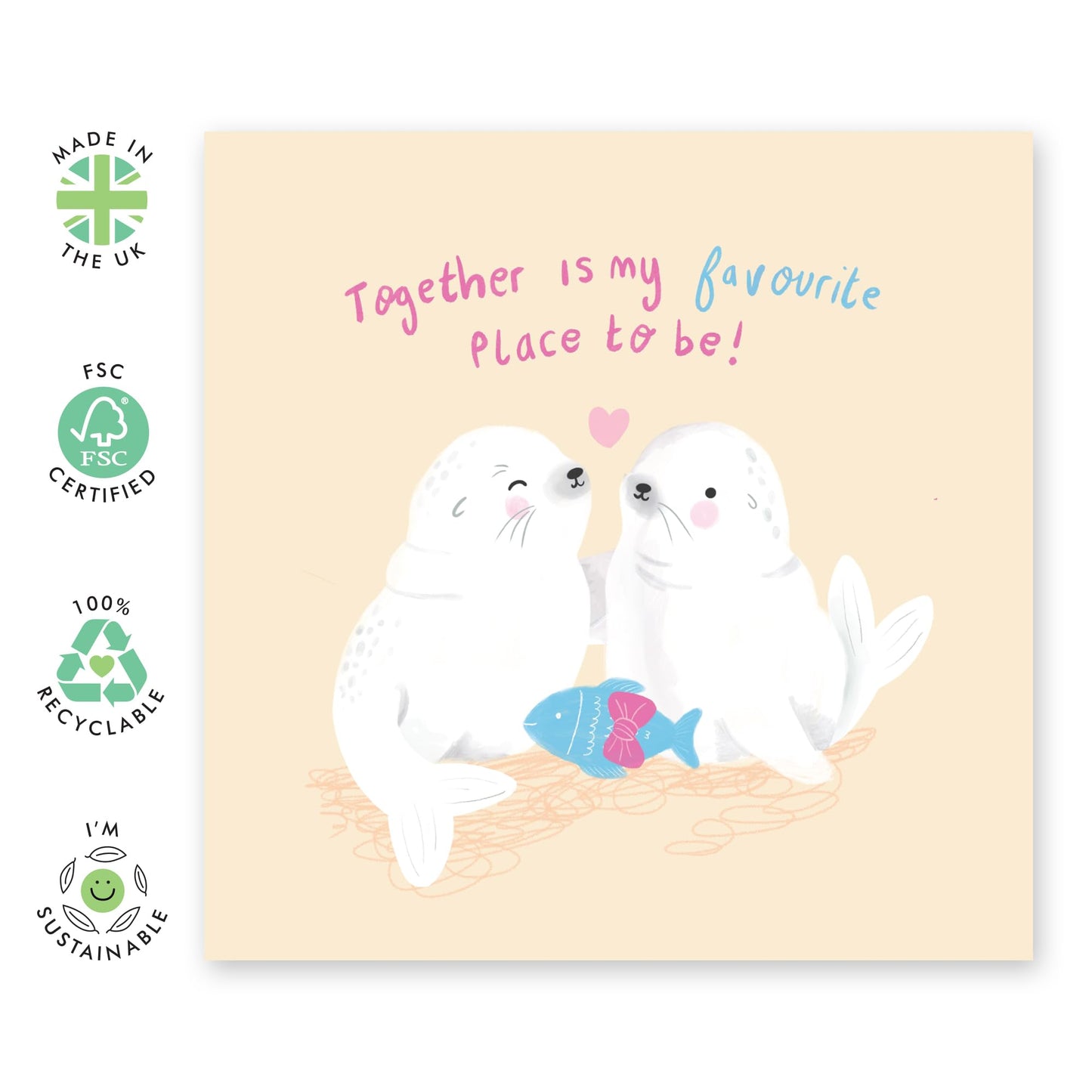 Sweet Greeting Cards For Couple - Favourite Place To Be - Seal Anniversary Card For Husband Wife Boyfriend Girlfriend - Valentine Cards - Comes With Stickers - By Central 23