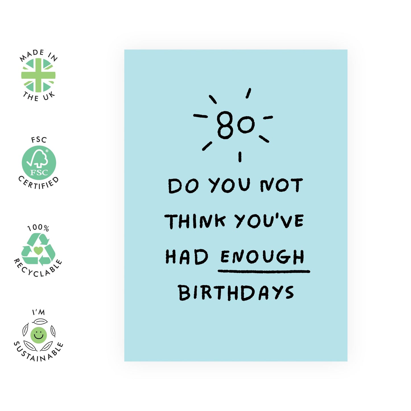 80th Birthday Card For Men Women - 80 Enough Birthdays - Grandparents Birthday Greeting Card - Birthday Card - Happy Eightieth Birthday Card - Comes With Fun Stickers By Central 23