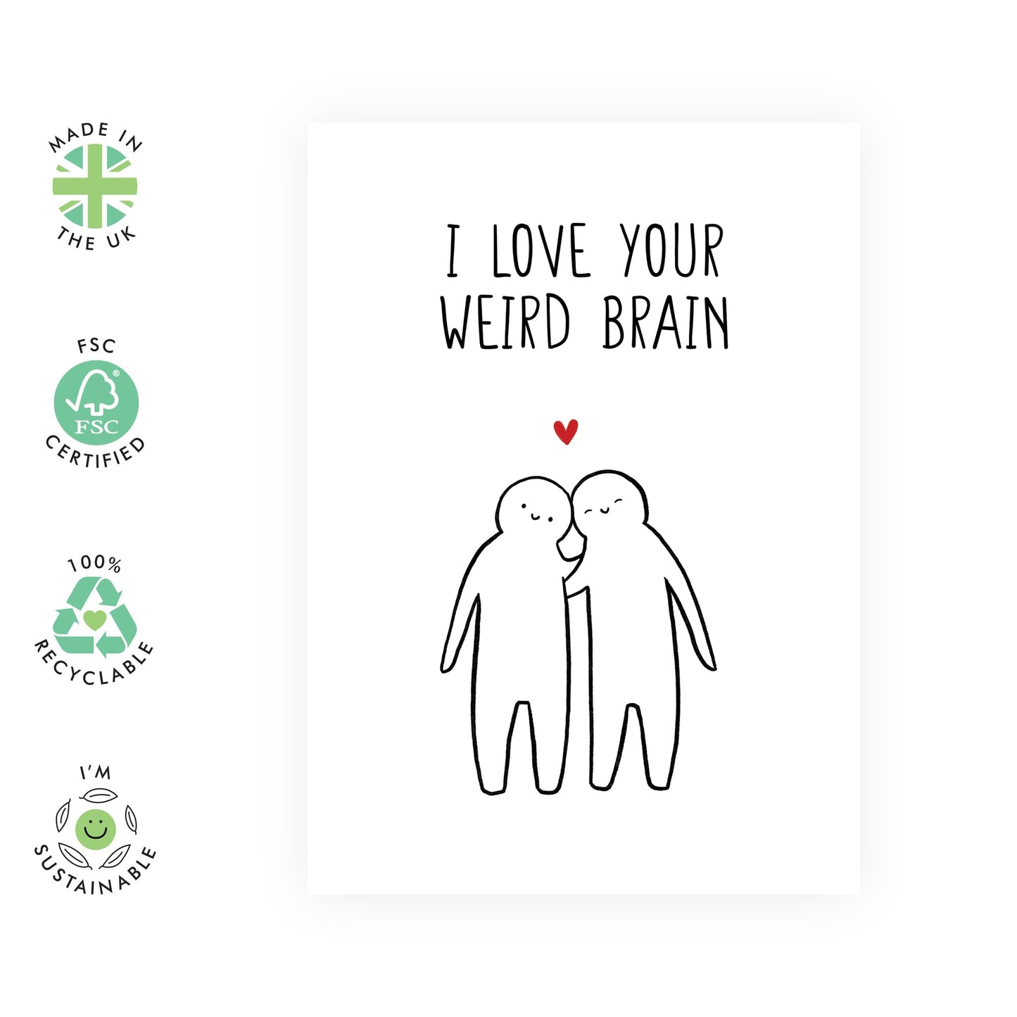Wedding Anniversary Card For Wife Husband - I Love Your Weird Brain - Funny Anniversary Cards For Boyfriend Girlfriend - Valentines Cards For Couples - Comes With Stickers By Central 23