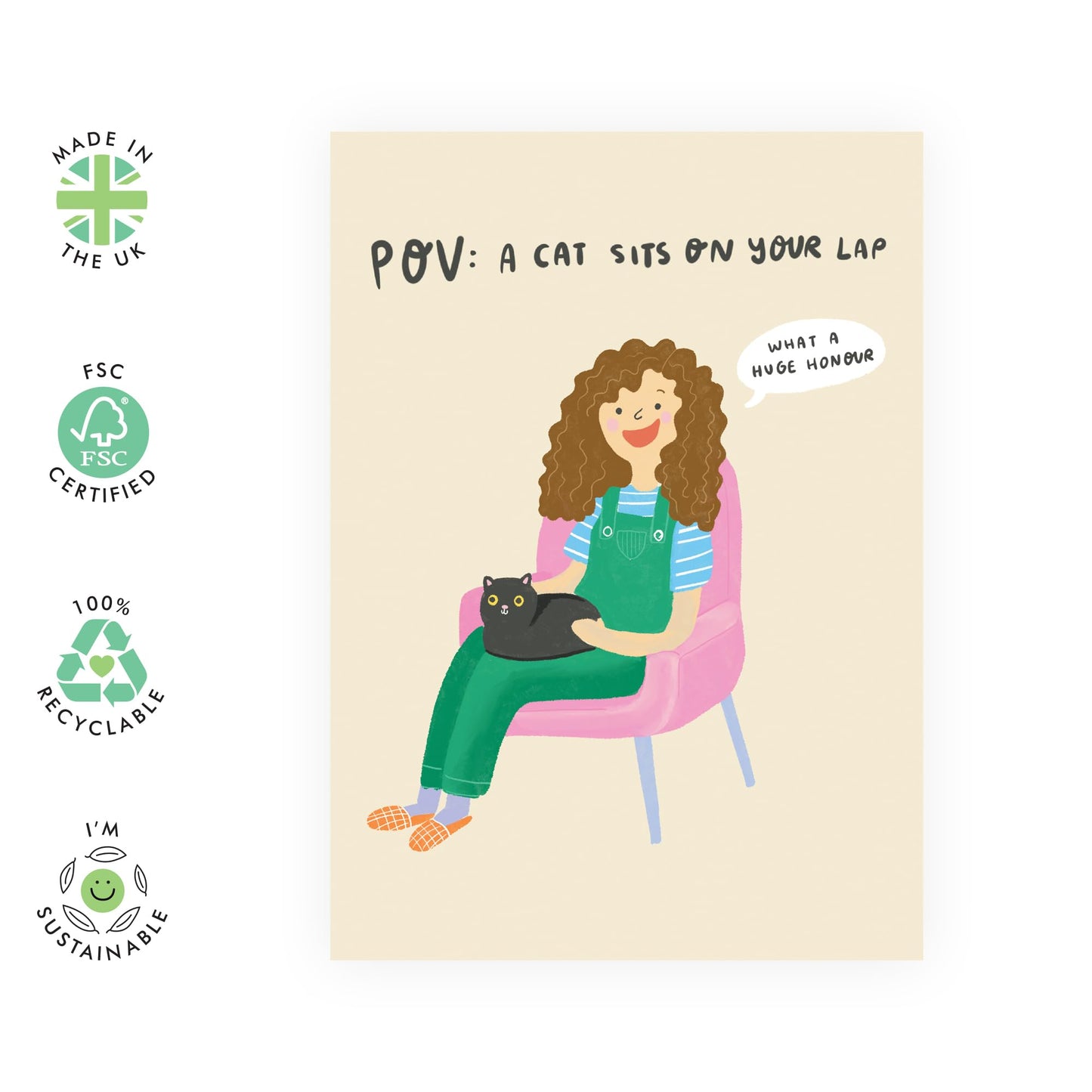Cat Lover's Greeting Card - 'POV A Cat Sits On Your Lap' - Gifts for Cat Owners, Fur Mum, Mother, Animal Lovers, BFFs, Girlfriend, Bestie, Sister, Sis - Cat Woman - Comes with Fun Stickers