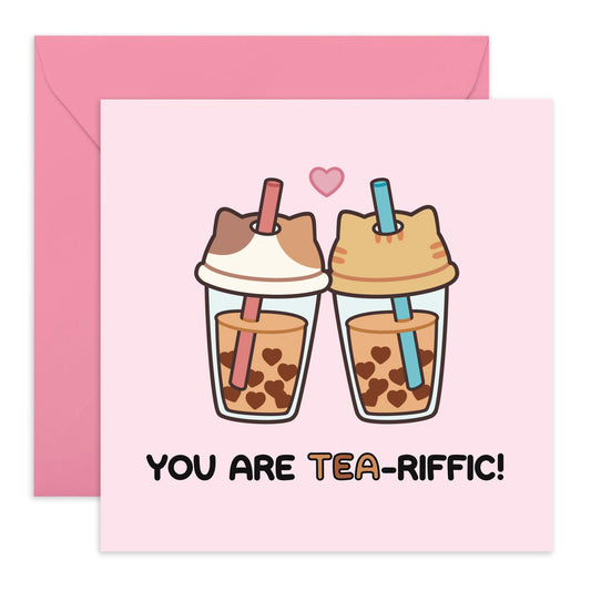 Husband Anniversary Card - You Are Tea-riffic - Funny Boba Valentine Card For Girlfriend Boyfriend - Fiance Birthday Card For Him - Gifts For Men Women - Comes With Stickers By Central 23