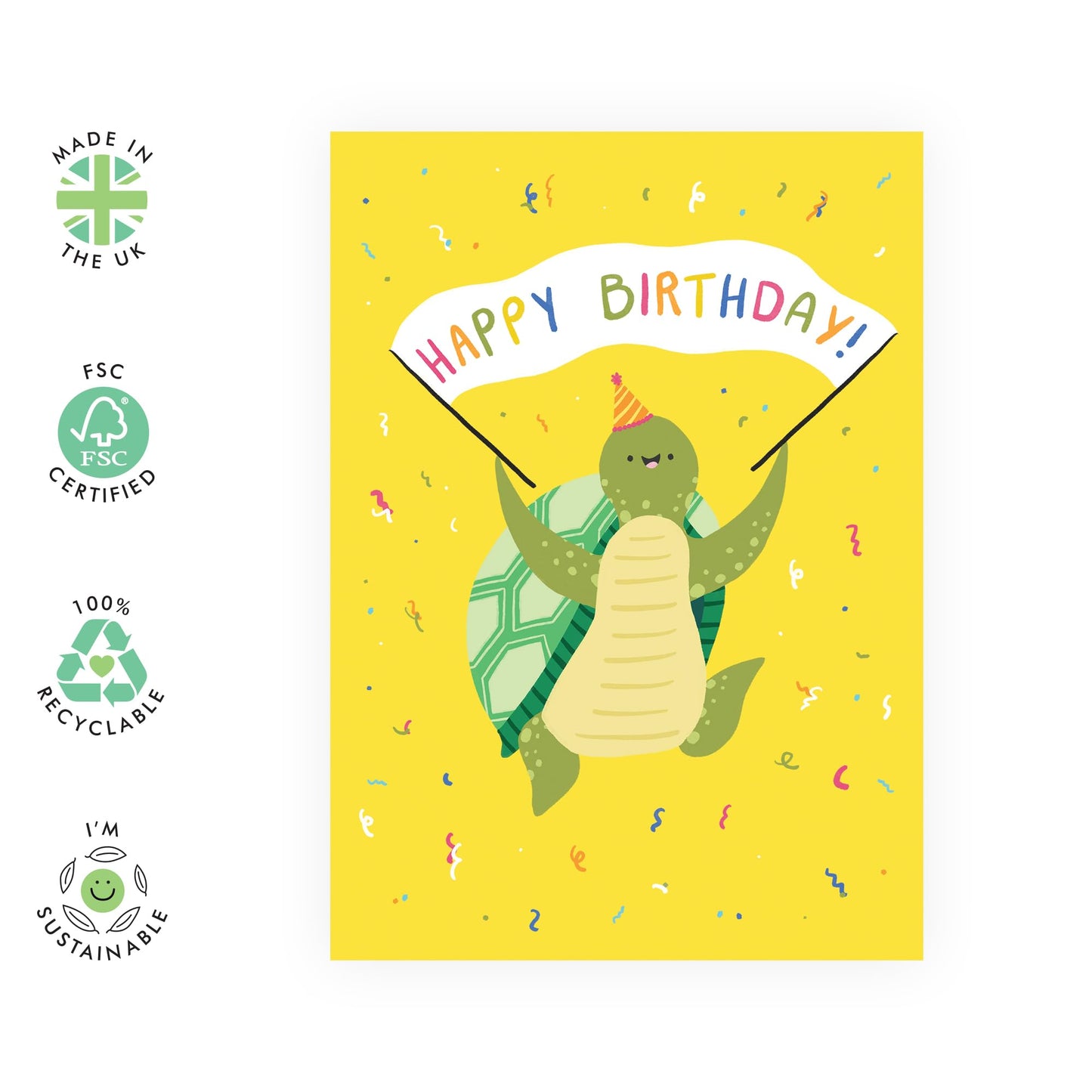 Happy Birthday Card For Boys Girls - Yellow Turtle Party - Kids Birthday Cards Cute Quirky - Gifts For Her Him Men Women Son Daughter Niece Nephew - Comes With Fun Stickers By Central 23