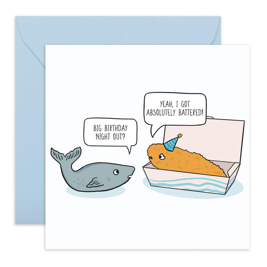Hilarious Birthday Card About Last Night - 'Battered Fish Birthday' - Gifts for Friends, Buddies, BFF, Colleagues, Coworkers - Getting Drunk - Comes with Fun Stickers