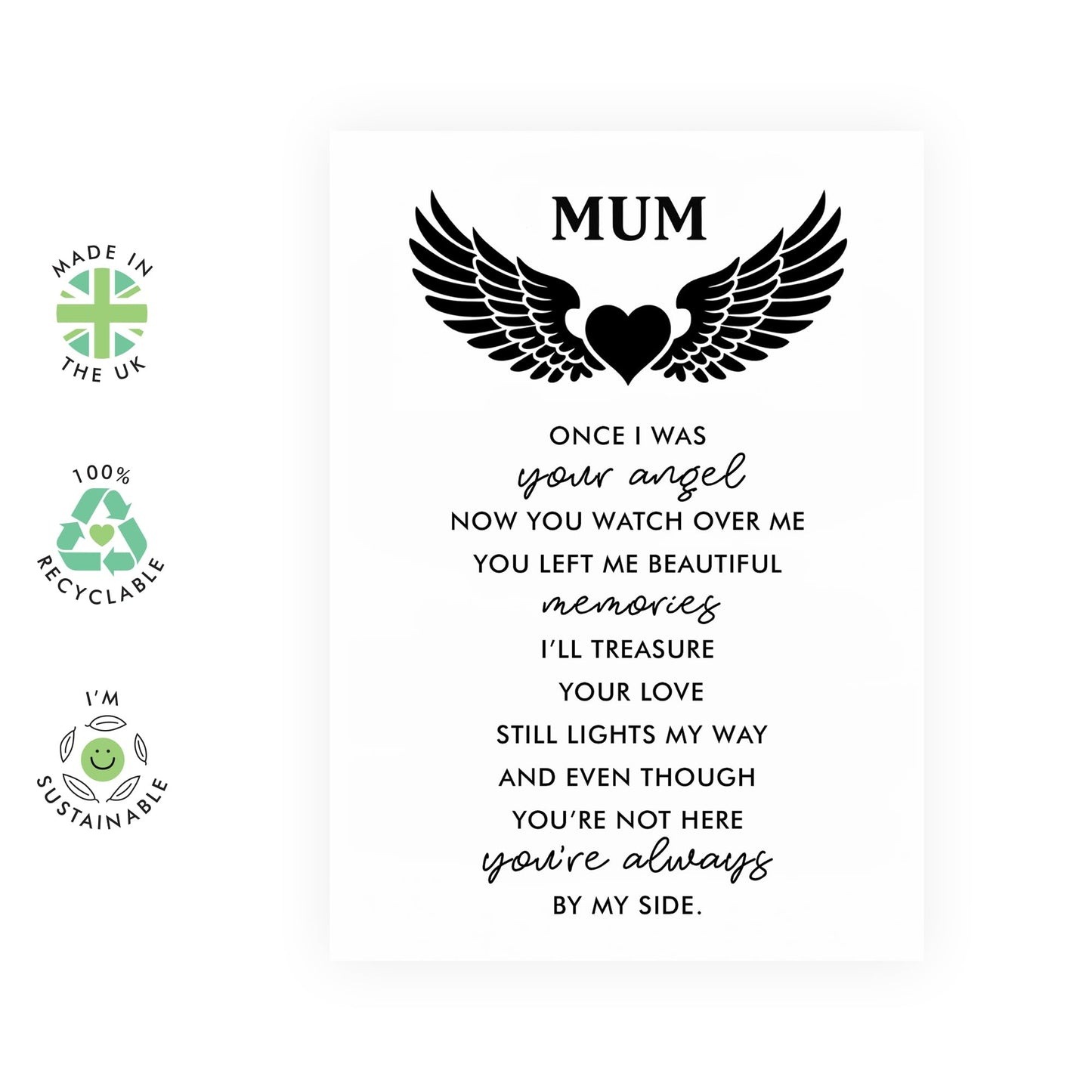 Mum in Heaven Memorial Card - ‘I Have an Angel’ Remembrance Greeting - Mother’s Day Card for Deceased Mum - Elegant Angel Wings & Heart Design - Sympathy Keepsake with White Envelope
