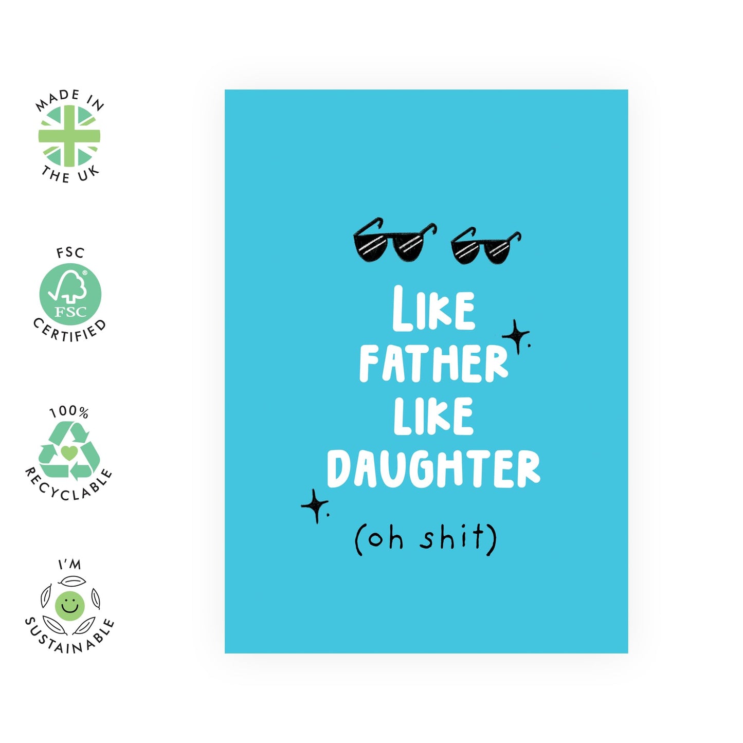 Dad Birthday Cards Funny - Like Father Like Daughter - Greeting Cards For Father's Day - Dad Gifts From Daughter - For Step Dad Daddy Papa - Comes With Stickers - By Central 23