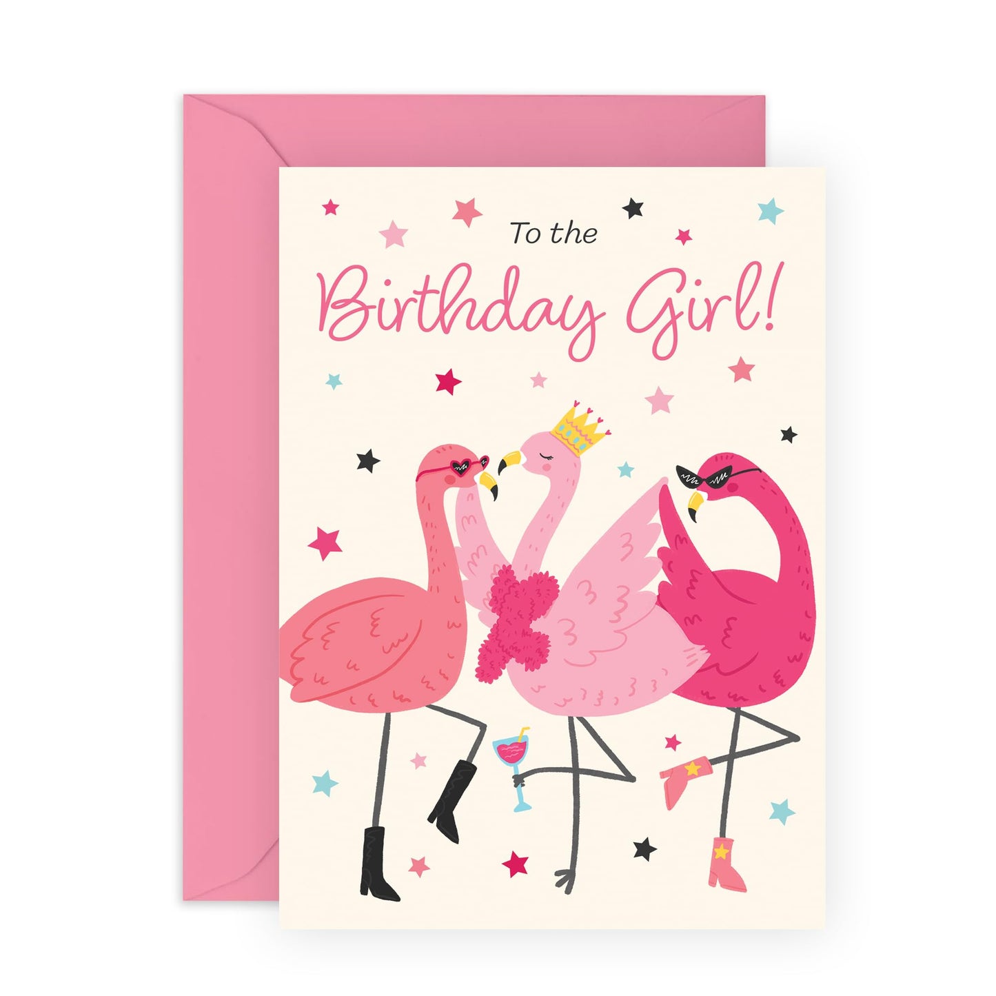 Fabulous Birthday Card - 'Birthday Girl Flamingos ' - Gifts for Best & Close Friends, Sisters, Sis, Gal , Her - Fab Queen - Comes with Fun Stickers