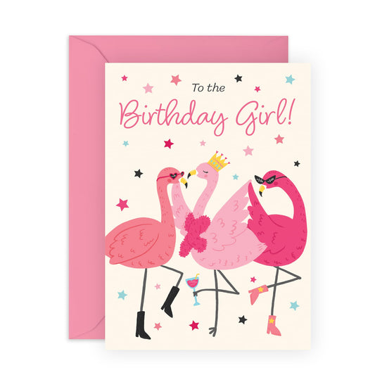 Fabulous Birthday Card - 'Birthday Girl Flamingos ' - Gifts for Best & Close Friends, Sisters, Sis, Gal , Her - Fab Queen - Comes with Fun Stickers