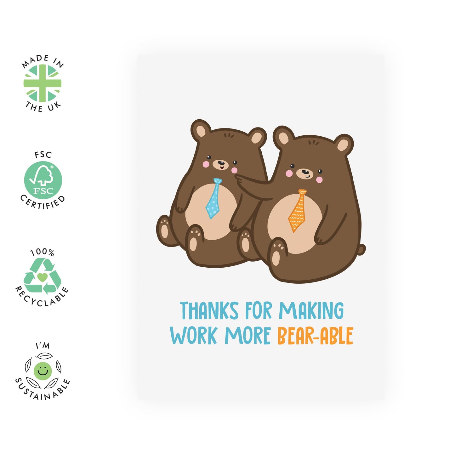Congratulations Card For Women Men - Thanks For Making Work Bear-able- Congratulations On Your New Job Colleagues - Graduation Brother Sister - Friendship Gifts - Comes With Stickers By Central 23