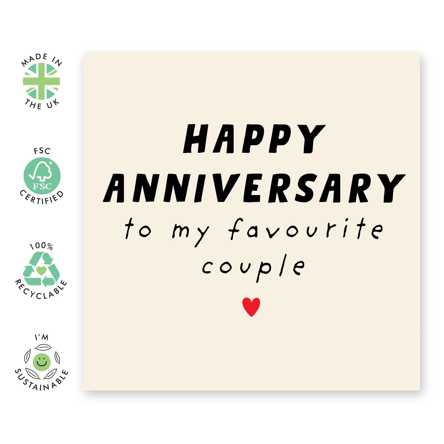 Happy Anniversary Card - "To My Favourite Couple" - Elegant and Simple Greeting Card for Couples, Partner, Him, Her, Wife, Husband - Sweet Married Life - Comes with Stickers