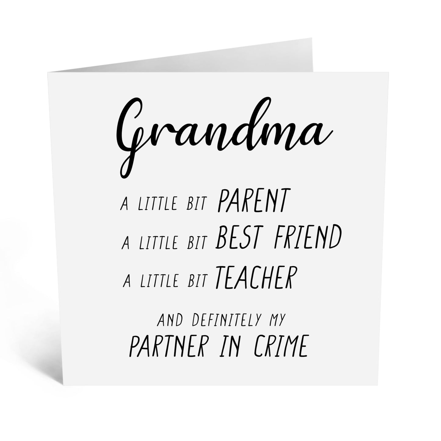 Greeting Card for Her - 'GRANDMA PARTNER IN CRIME' - Mischievous and Loving Granny, Nan, Grandmother, Nana, Women, Family from Grandson or Granddaughter - Mothers Day Card -Comes With Stickers