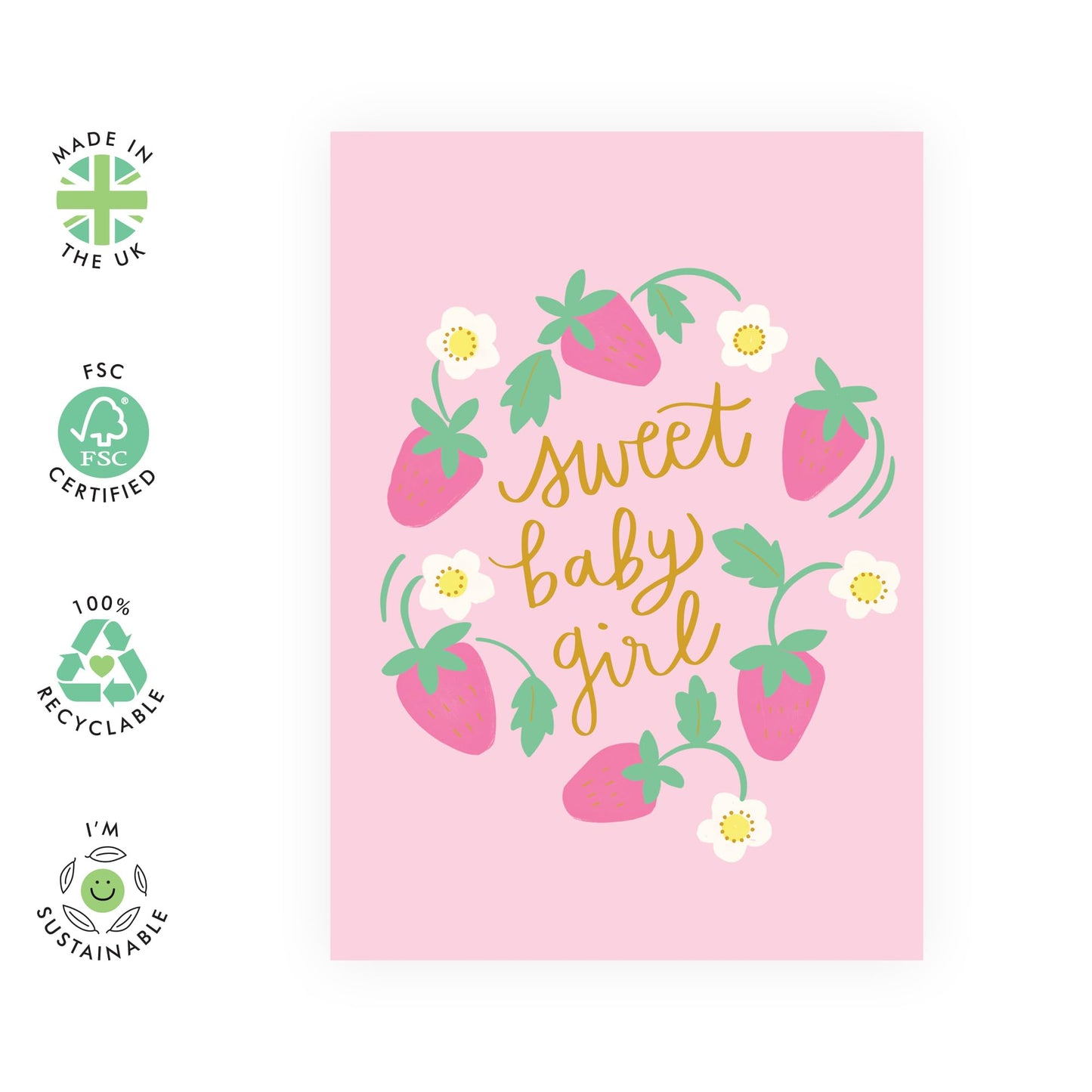 Greeting Card - 'SWEET BABY GIRL STRAWB - Perfect for Celebrating the Arrival of a New Baby Girl with a Touch of Sweetness - Ideal for Announcements or Baby Showers - Comes with Stickers by Central 23