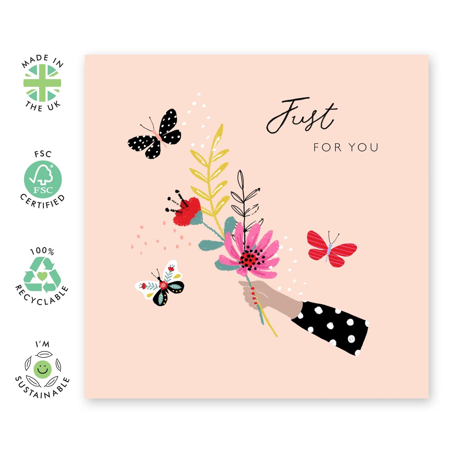 Just For You Greeting Cards For Women - Blank Card With Envelope - Flowers Bunch - All Occasion Cards For Sister Mum Nan Aunt - Gifts For Her - Comes With Stickers By Central 23