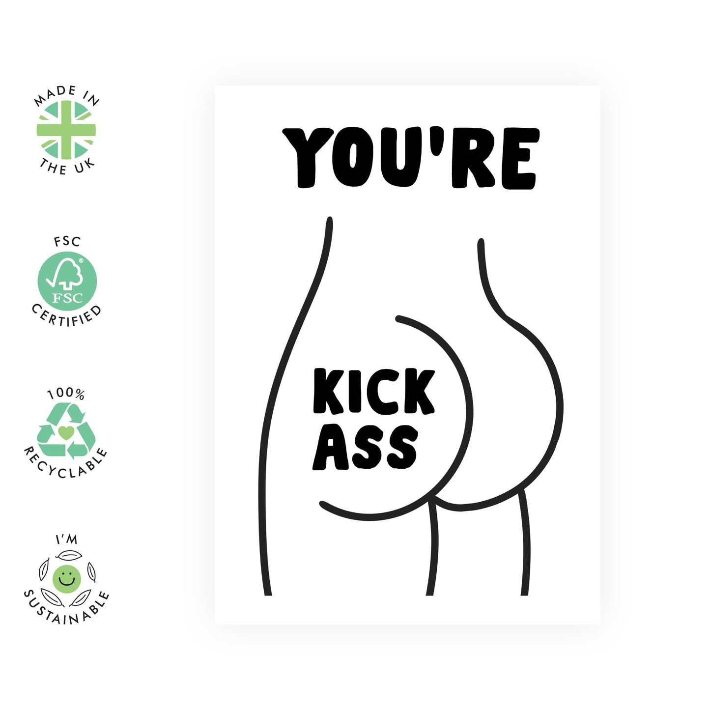 Good Luck Cards - Great Job! - You're Kick Ass - Funny Thank You Card For Friends - Congratulations Greeting Cards For Son Daughter Employee - Comes With Fun Stickers By Central 23