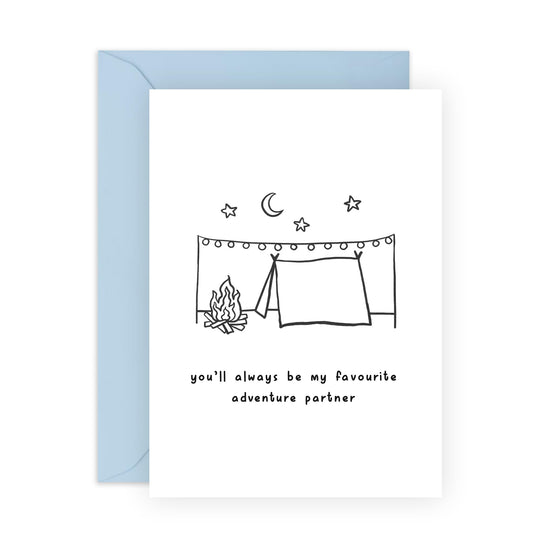 Engagement Card For Him Her - Anniversary Card For Husband Wife - Favourite Adventure Partner - UK Spelling - Valentines Day Cards For Girlfriend Boyfriend Women - Comes With Stickers - By Central 23