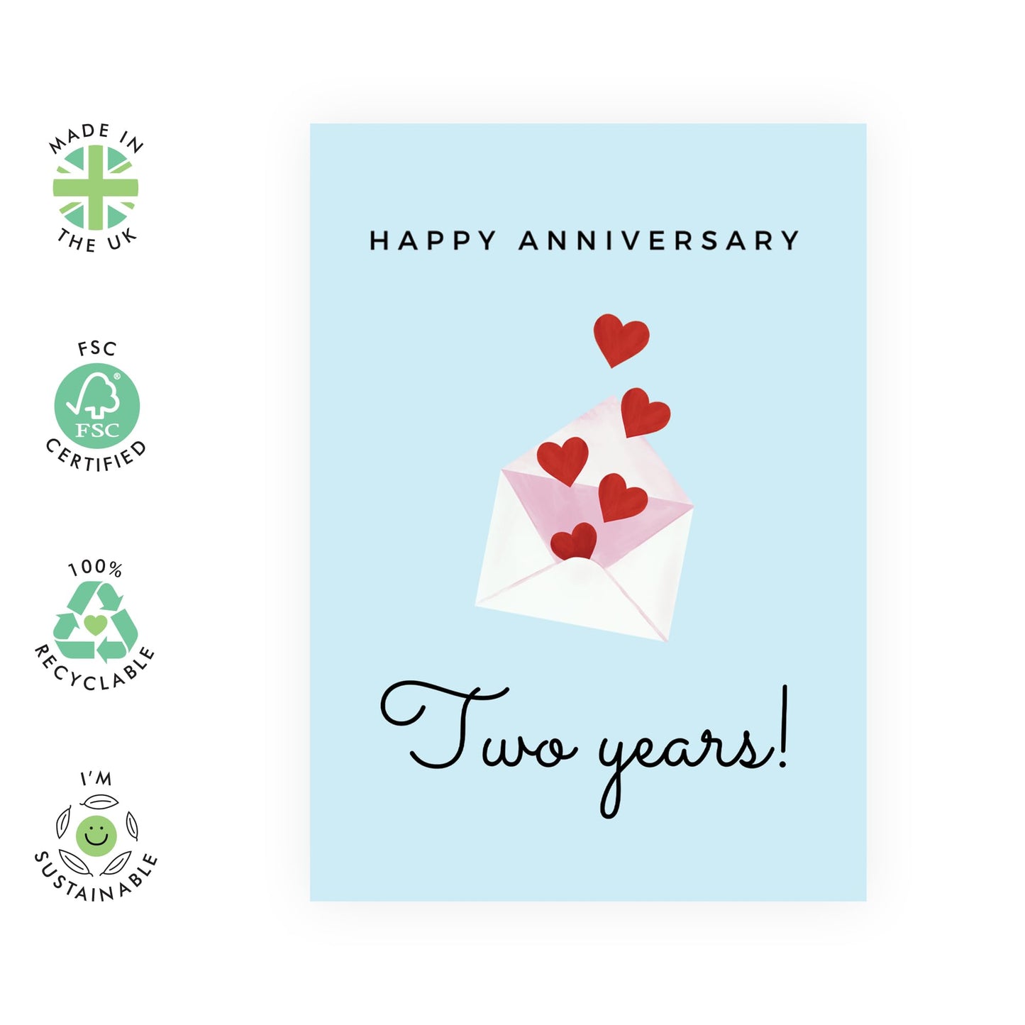 2nd Anniversary Card for Her or Him - 'Two Years Love' - Gifts for Girlfriend, Boyfriend, Husband, Wife, Spouse, Babe, Lovebug, Darling, Hun, Other Half - 2 Year of Us - Comes with Fun Stickers