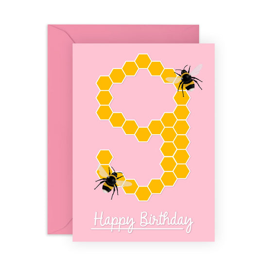 Boy Birthday Card 9 Year Old - Bee Birthday Cards Age Nine - Gifts For Kids Son Daughter Niece Nephew Toddler - Happy 9th Bday Greeting Card - Comes With Fun Stickers - By Central 23