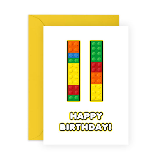 Boy Birthday Card For Son Grandson - Eleven Years Old - 11 Building Block - 11th Bday Gifts For Nephew - Building Block - Happy Eleventh Birthday Cards For Kids - Comes With Sticker By Central 23