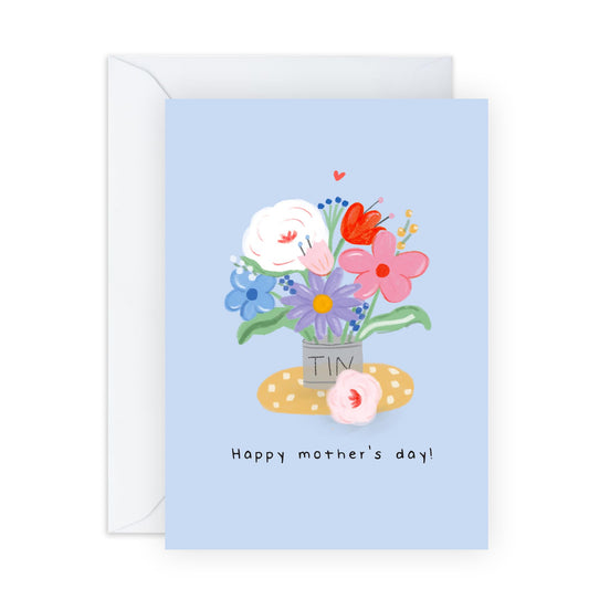 Mother’s Day Card for Mum – Floral Tin Vase – Beautiful & Thoughtful Card for Women, Mama, Ma, Her, Wife, Sister, Grandma, Nan, Auntie, Friends from Son, Daughter, Husband -Comes with Stickers