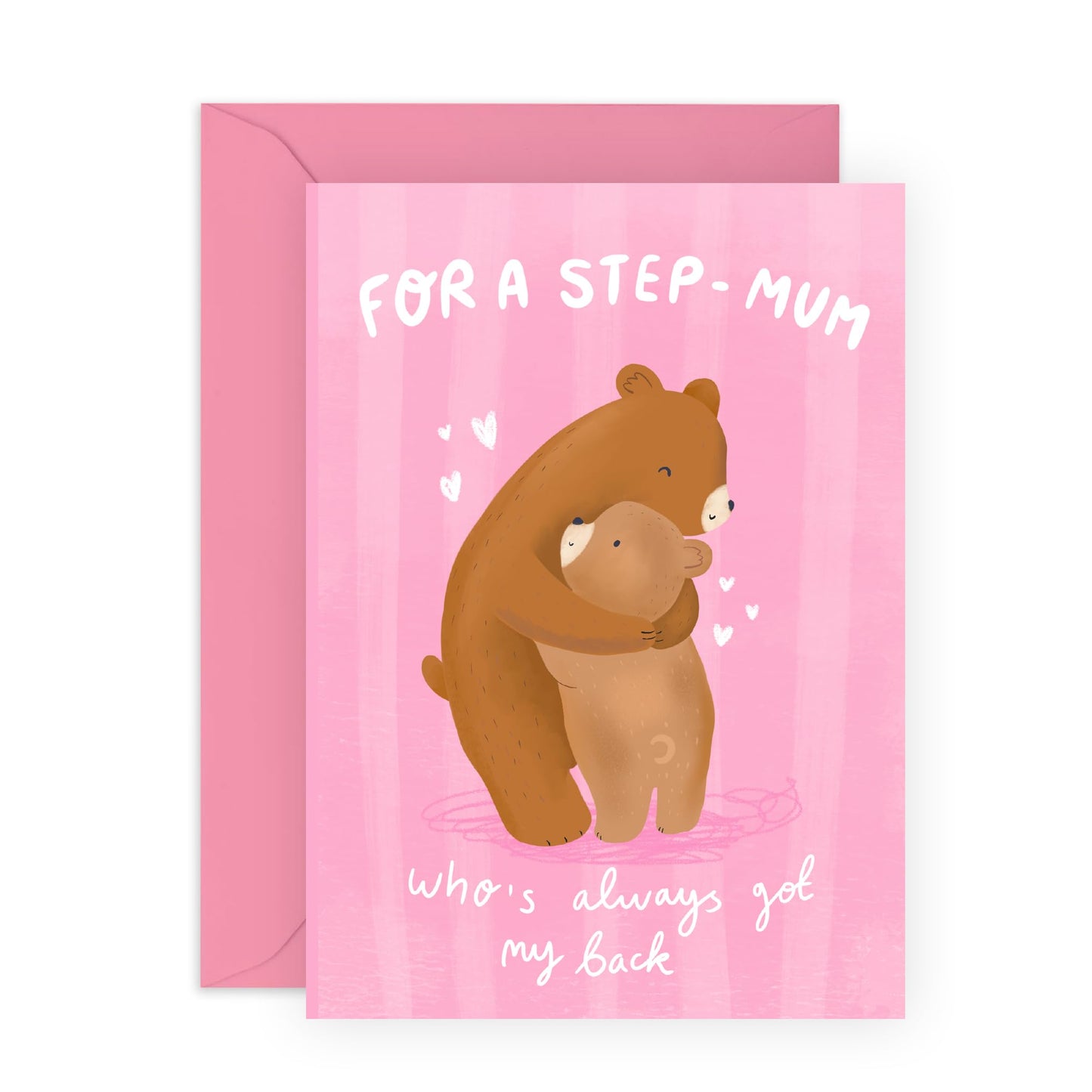 Step Mothers Greeting Card - You Always Got My Back Bear Hug - Birthday Card For Step Mum, Mam, Mama, Women - Thank You Note Card For Her - Mothers Day Card - Comes With Fun Stickers
