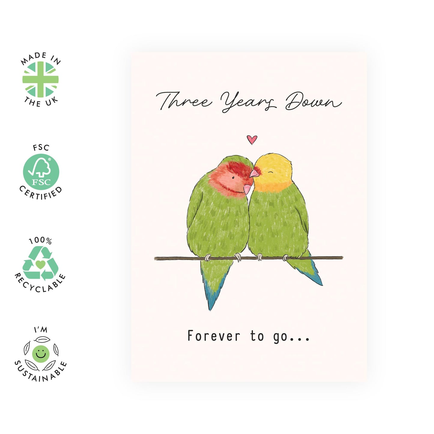 3rd Anniversary Card for Couples – Romantic Greeting Card “Three Year Down Love Birds” - Gifts for Wife, Husband, Spouse, Partner, Him, Her - Third Year Together -Comes with Stickers