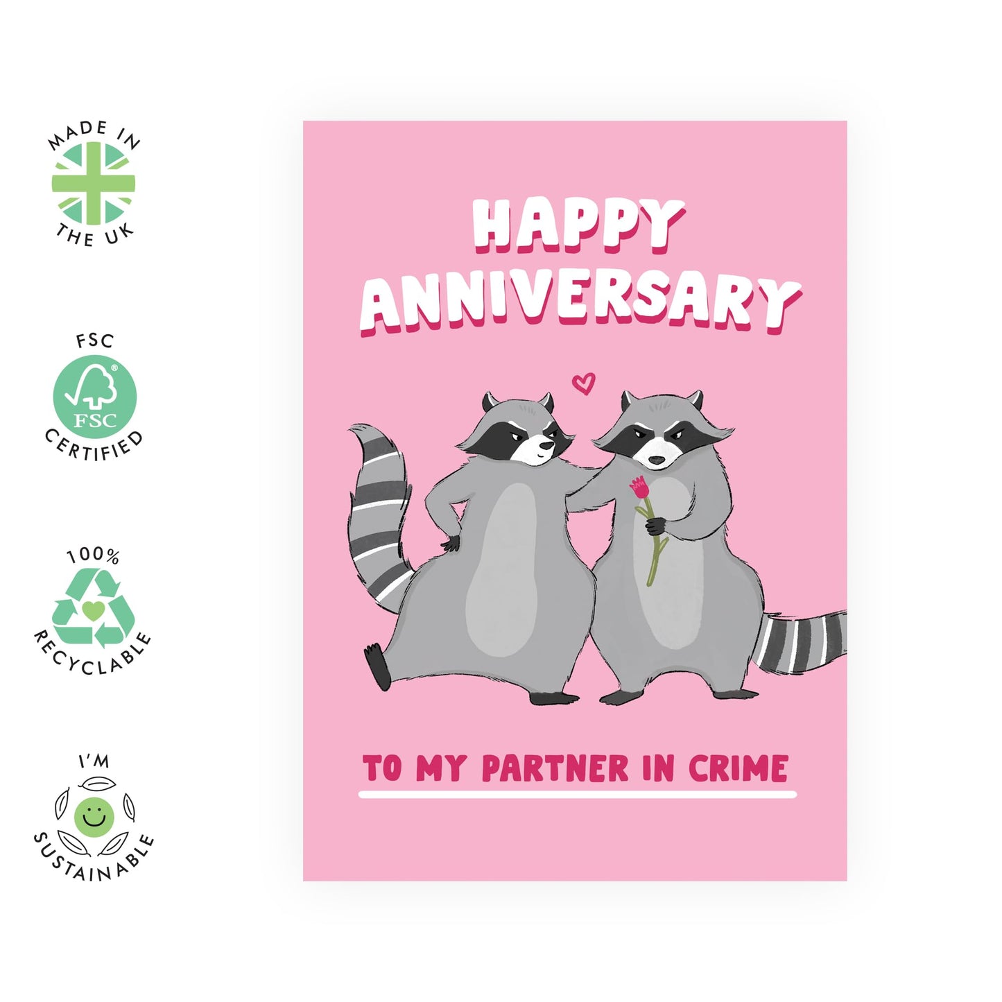 Wedding Anniversary Card Wife - Anniversary Raccoon Partner In Crime - Anniversary Card For Couple Girlfriend - Greeting Cards For Her - Couple - Comes With Fun Stickers By Central 23