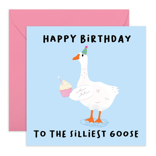 Silly Birthday Card for Her - 'To The Silliest Goose' - Gifts for BFF, Wife, Girlfriend, Sister, Ladies, Best Friend, Bestie - Cupcake & Hat - Comes with Fun Stickers