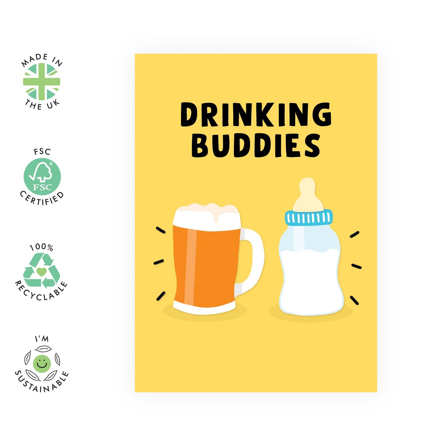 Funny Birthday Card For Him - Drinking Buddies - Humorous Birthday Cards For Men - Father’s Day Card For Husband Son Brother - Comes With Stickers - By Central 23