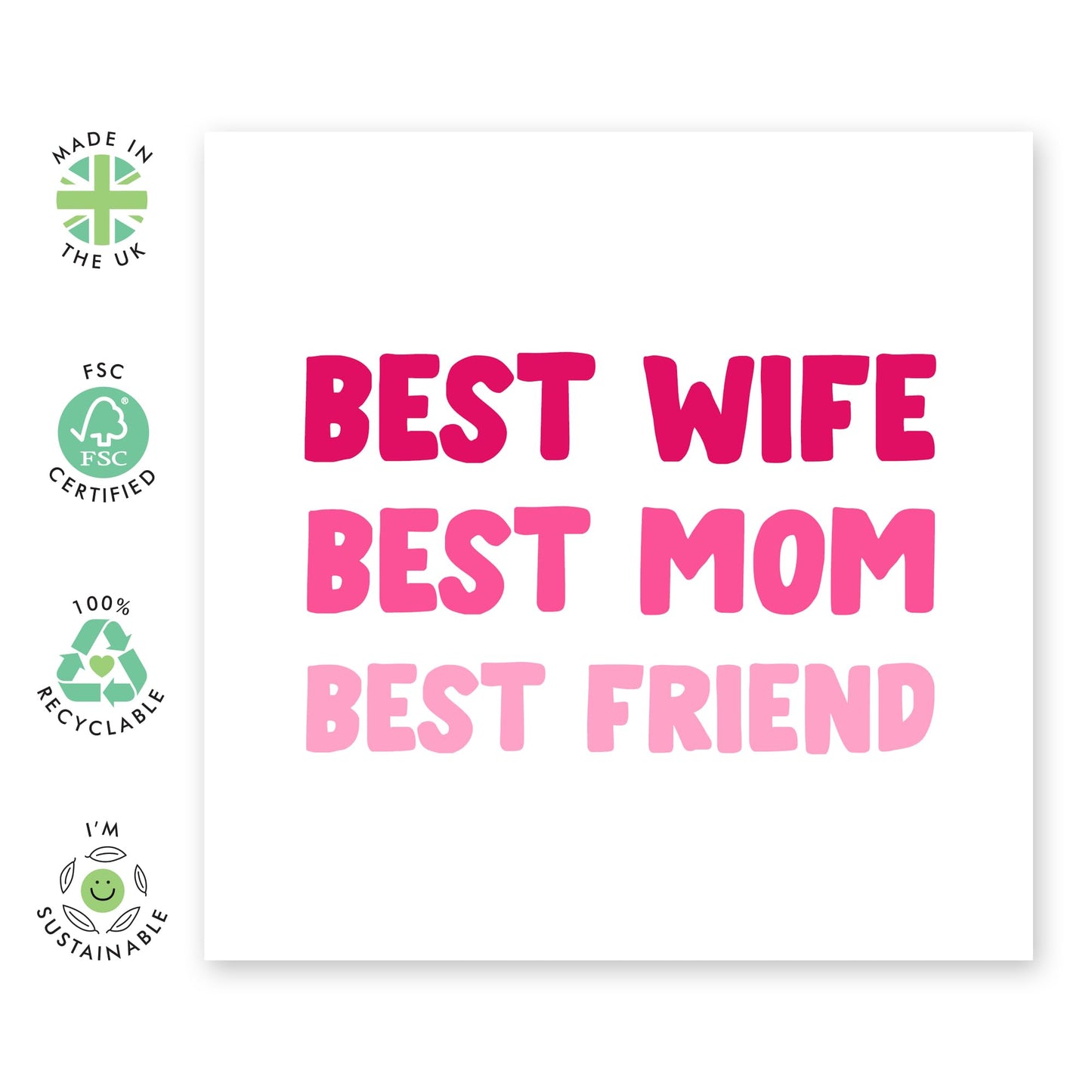 Wife Birthday Card - Best Wife Mum Friend - Thank You Card For Women - Mothers Day Card - Wedding Anniversary Card For Wife From Husband - Comes With Stickers - By Central 23