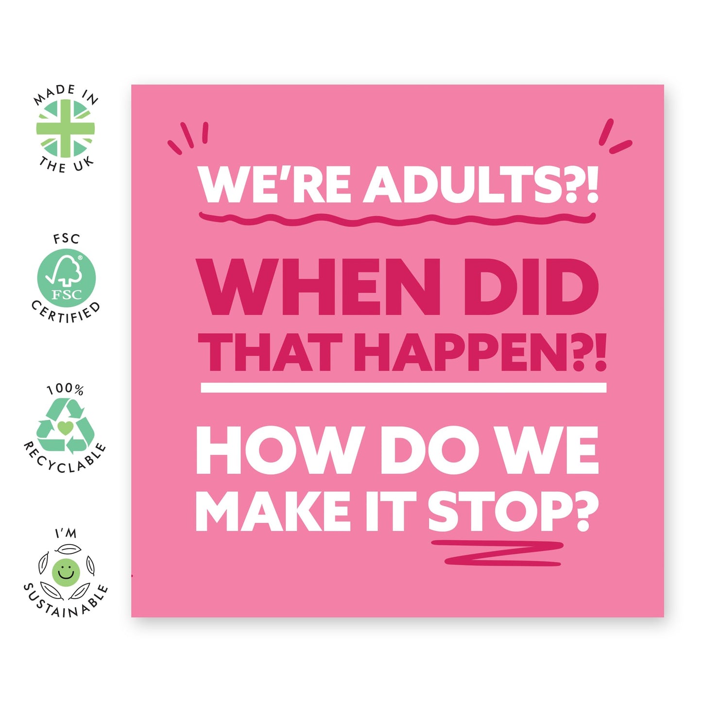 Hilarious Birthday Card on Adulting - 'We're Adults' -Gifts for BFF, Besties, Friends, Colleagues, Co-workers, Her, Girlfriends, Partner, Sister - Going Back In Time - Comes with Fun Stickers