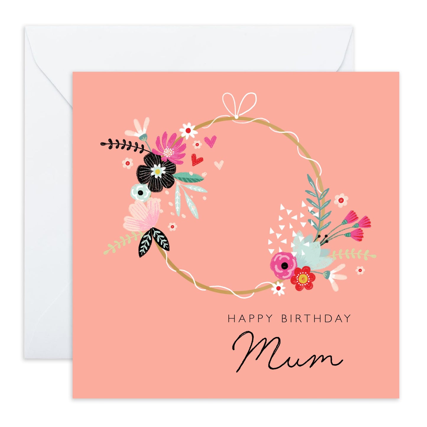 Birthday Card For Mum - Happy Birthday Mum Wreath - Greeting Cards For Mum - Bday Greeting Cards For Mummy - Birthday Card For Mother From Son Daughter - Comes With Fun Stickers - By Central 23