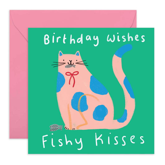 Birthday Card - 'BDAY WISHES FISHY KISSES' - Perfect for Celebrating with a Splash of Fun - Ideal for Friends, Family, or Anyone Who Loves Playful Birthday Wishes - Comes With Stickers By Central 23