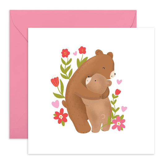 Cute Bears Greeting Card - 'Happy Cute Bears' - Gifts for Mother's Day Card, Mum, Grandma, In-Laws - 'Hugging Bears' - Comes with Fun Stickers