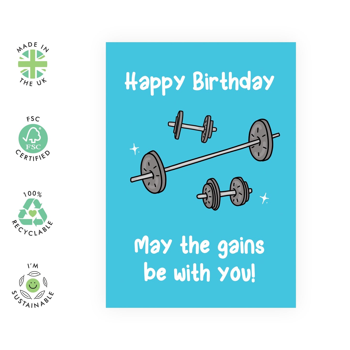 Funny Birthday Cards For Men - Gains Be With You - Humorous Birthday Card For Husband Boyfriend - Brother Birthday Cards - Comes With Stickers - Blank Inside - By Central 23
