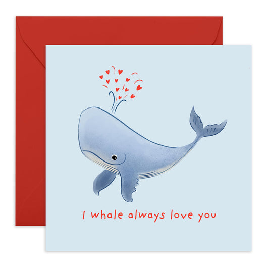 Romantic Love Card - 'I Whale Always Love You' - Gifts for Wife, Husband, Girlfriend, Boyfriend, Him, Her, Spouse, Married Couples, Babe - Blowhole Heart - Comes with Fun Stickers