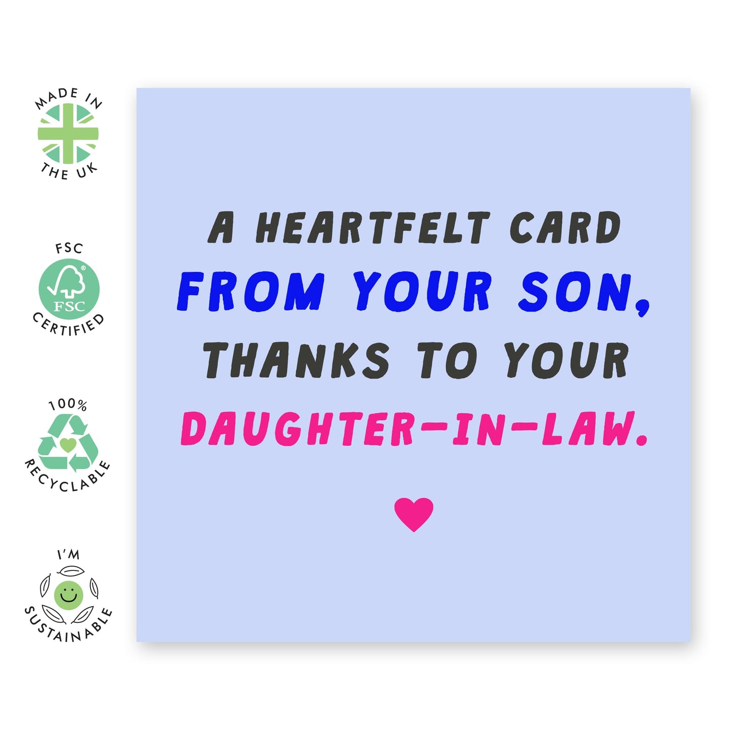 Heartfelt Birthday Card For Dad or Mum - 'From Your Son Daughter In Law' - Presents for Parents, Mother, Father, Family - Gratitude - Comes with Fun Stickers