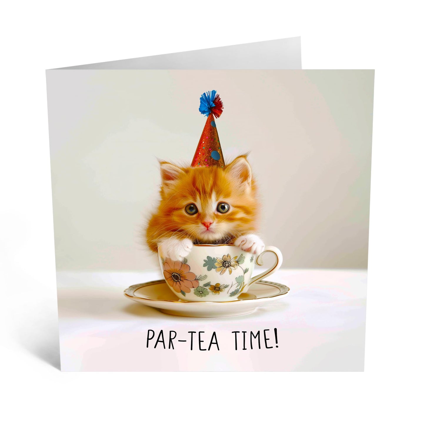 Greeting Card - 'PAR-TEA TIME KITTEN' - Perfect for Any Occasion with a Kitten Design - Ideal for Adding a Touch of Joy and Fun to Celebrations or Everyday Moments - Comes With Stickers By Central 23