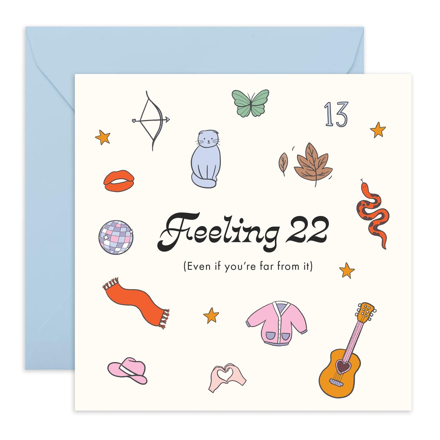 Birthday Card for Him or Her – "Feeling 22" – Gifts for Friends, Family, Middle Aged Adults, 30's, 40's - Young at Heart - Comes with Fun Stickers