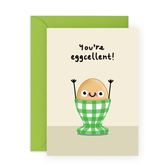 Greeting Card - 'EGGCELLENT CUP' - Perfect for Celebrating Breakfast Lovers and Fun Mornings - Ideal for Him, Her, Friends, Family, and Anyone Who Enjoys a Good Pun - Comes With Stickers By Central 23
