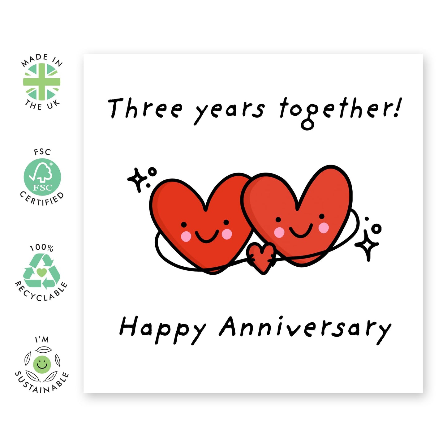 3rd Happy Anniversary Card - 'Three Years Heart' - Gifts for Wife, Husband, Spouse, Partner, Honey, Babe, Darling, Lovebug - 3 Years with you- Comes with Fun Stickers
