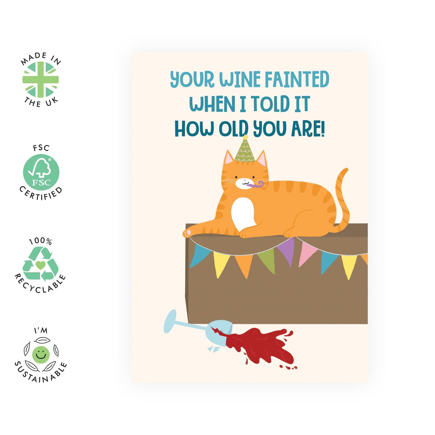 Funny & Cute Birthday Card with a Joke - 'Cat Your Wine Fainted' - Gifts for Friends, Brother, Coworker, Colleagues, Uncle, Aunties, Her, Him - Old Age - Comes with Fun Stickers