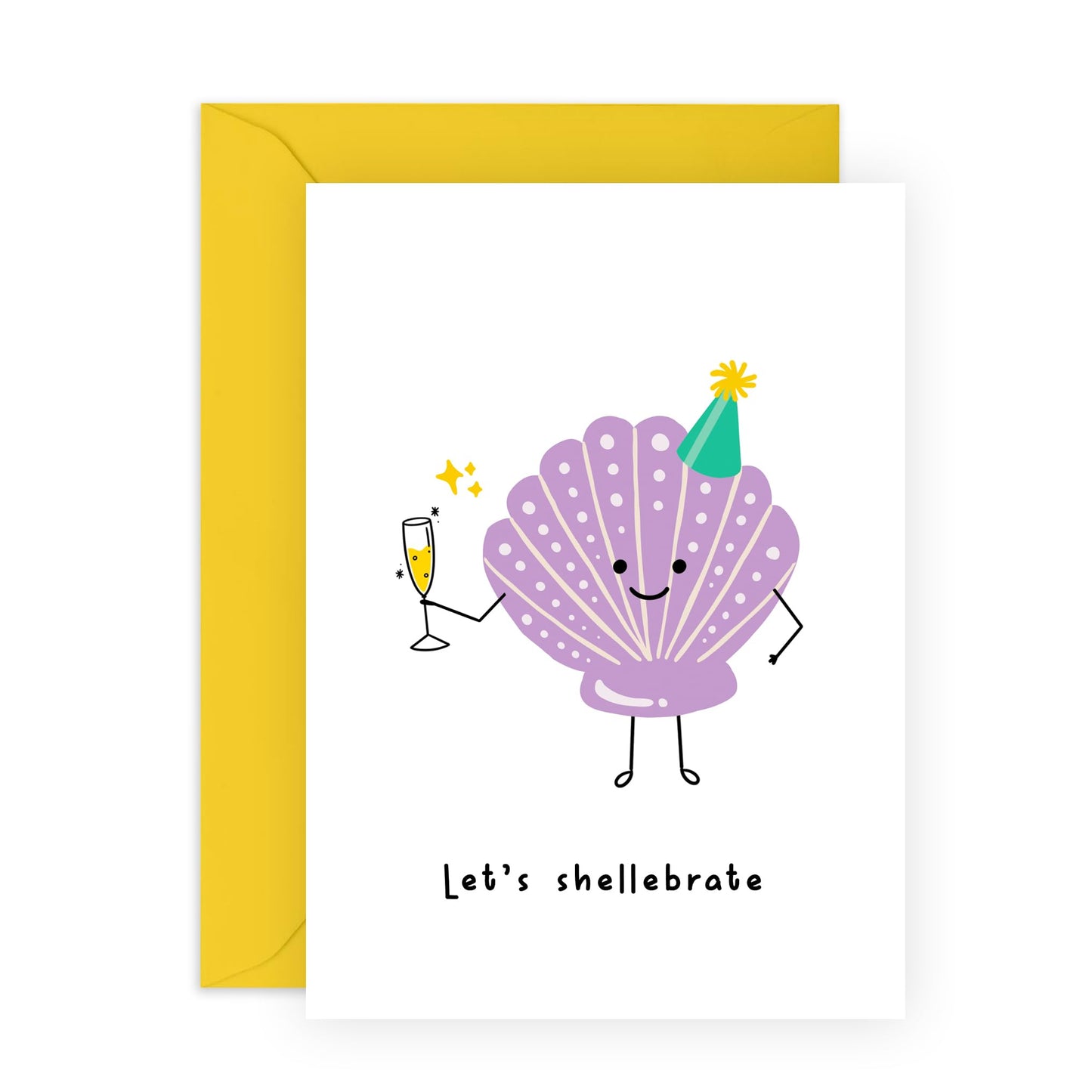 Birthday Cards For Men Women - Let's Shellebrate - Funny Congratulations Card For Him Her - Celebration Card For Mum Daughter Sister Wife - Comes With Stickers - By Central 23