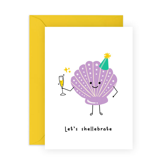 Birthday Cards For Men Women - Let's Shellebrate - Funny Congratulations Card For Him Her - Celebration Card For Mum Daughter Sister Wife - Comes With Stickers - By Central 23